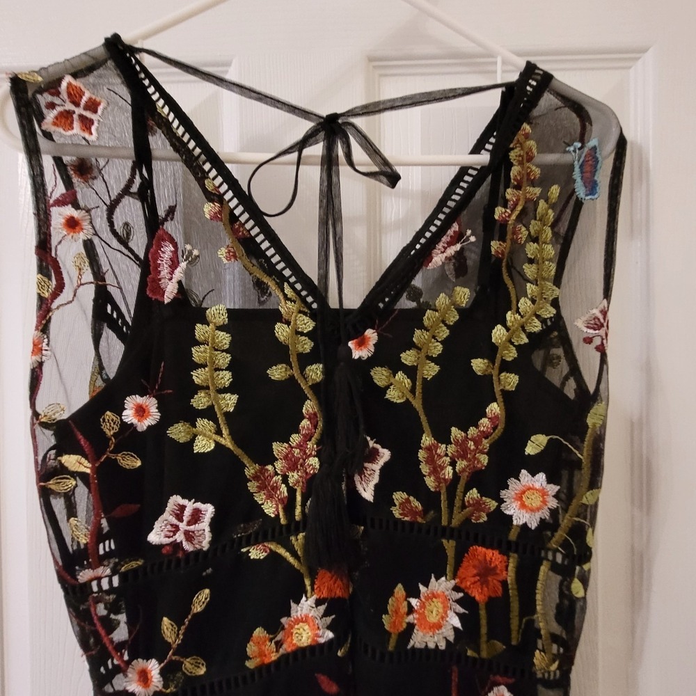 Premoda Black Embroidered Floral Butterfly Mesh Maxi Dress V-Neck HC1 958